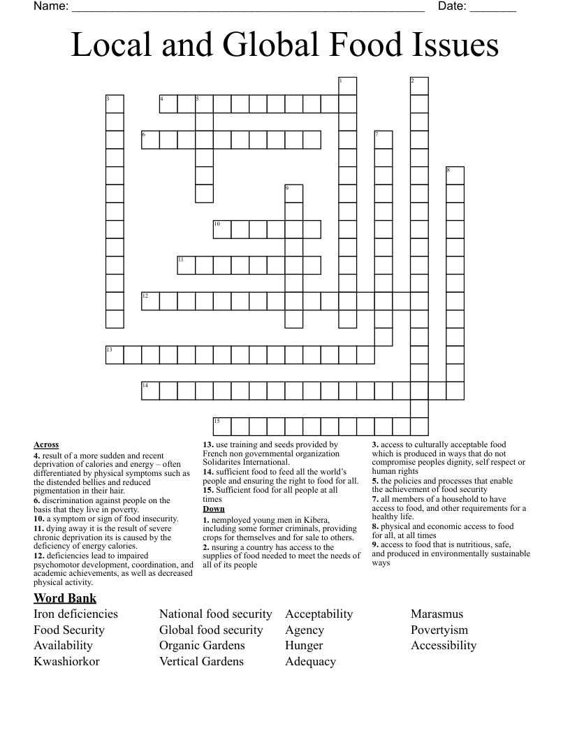 Local And Global Food Issues Crossword WordMint