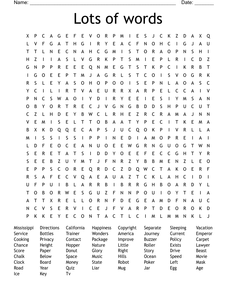 Lots Of Words Word Search WordMint