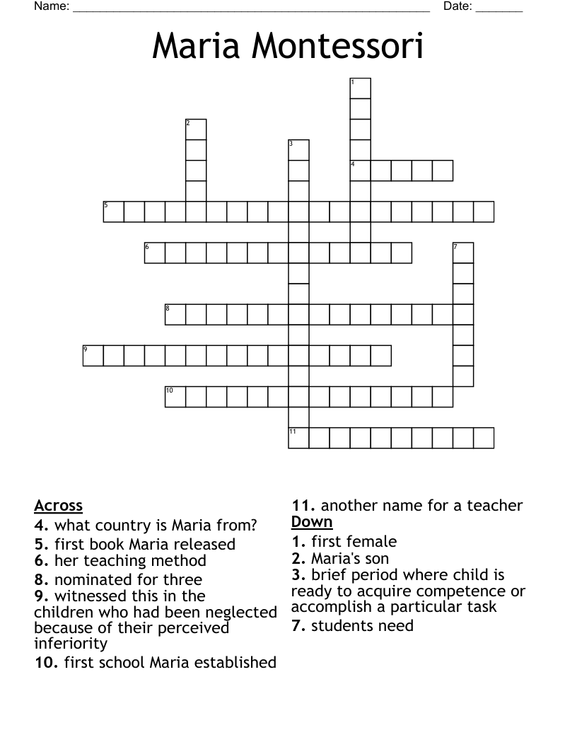 Maria Montessori Crossword WordMint
