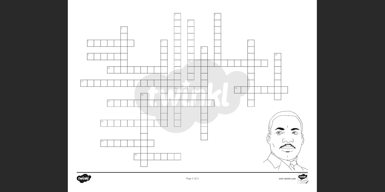 Martin Luther King Jr Crossword Puzzle Resource Twinkl