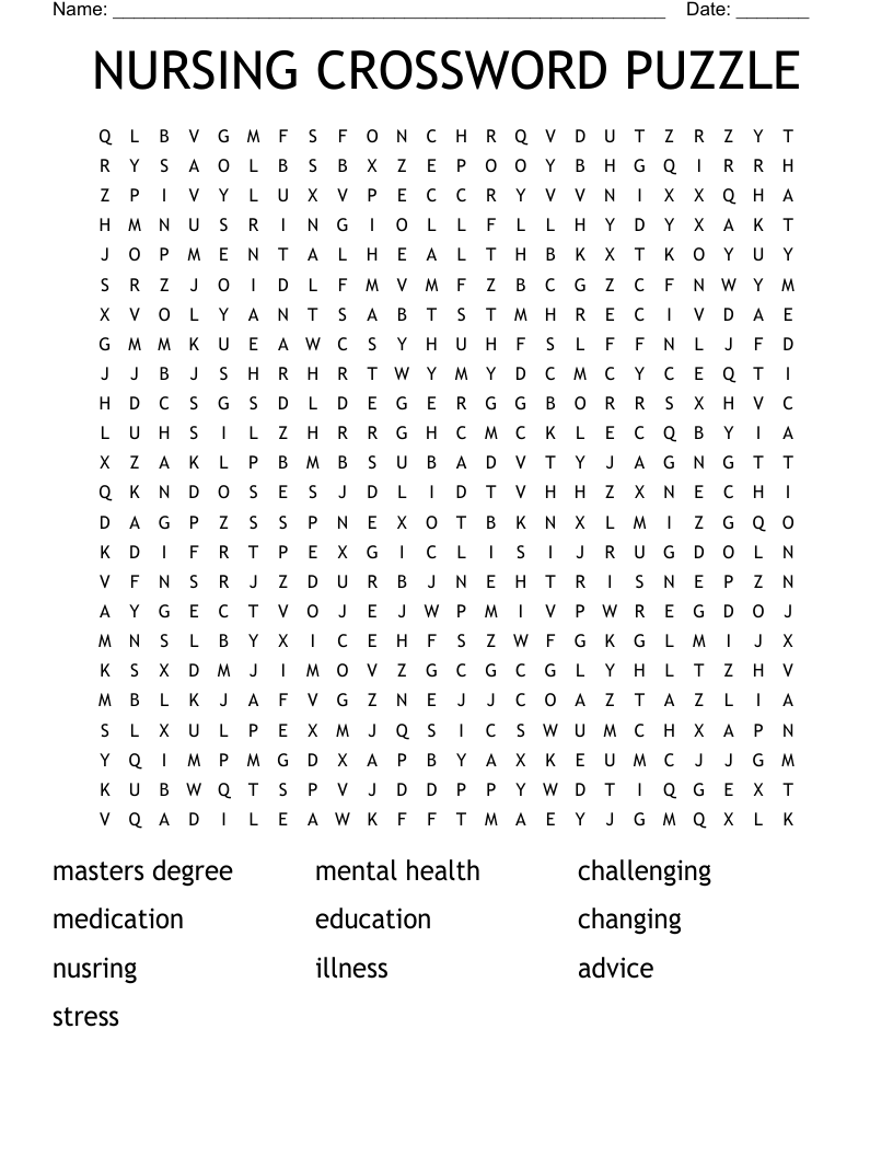 NURSING CROSSWORD PUZZLE Word Search WordMint
