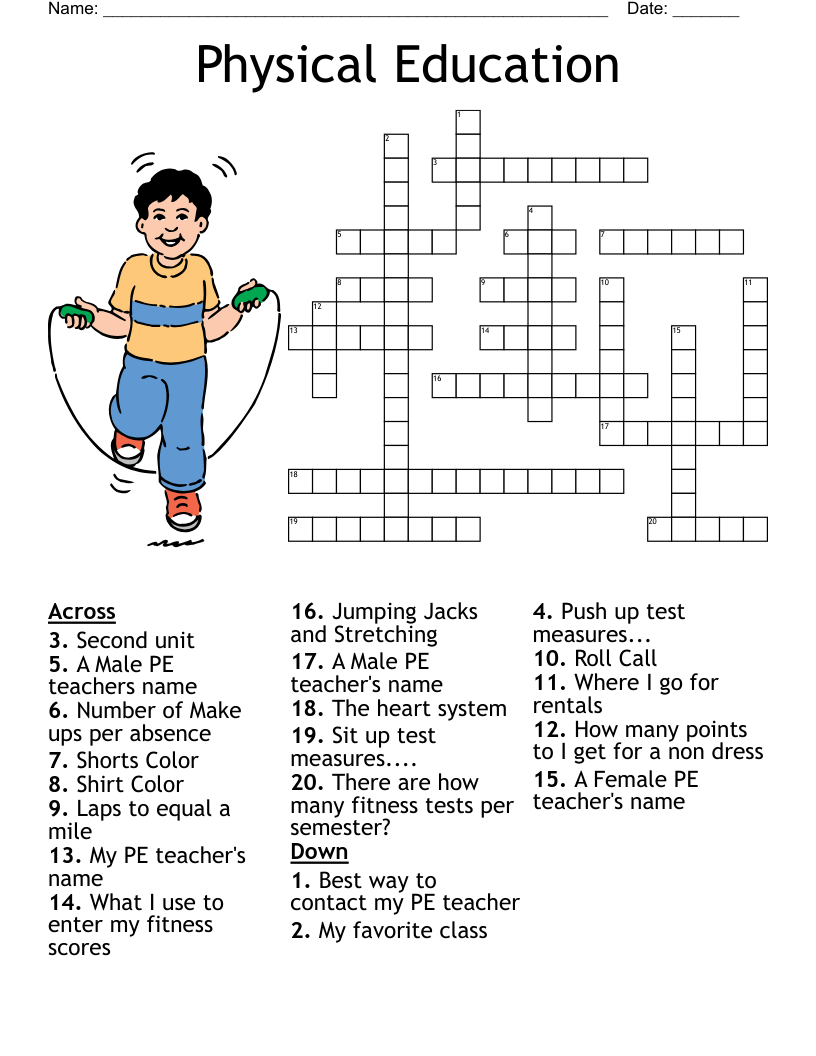 Physical Education Crossword WordMint