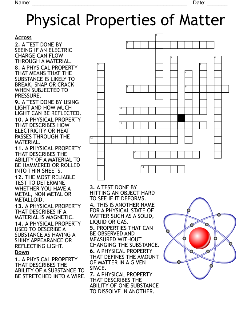 Physical Properties Of Matter Crossword WordMint