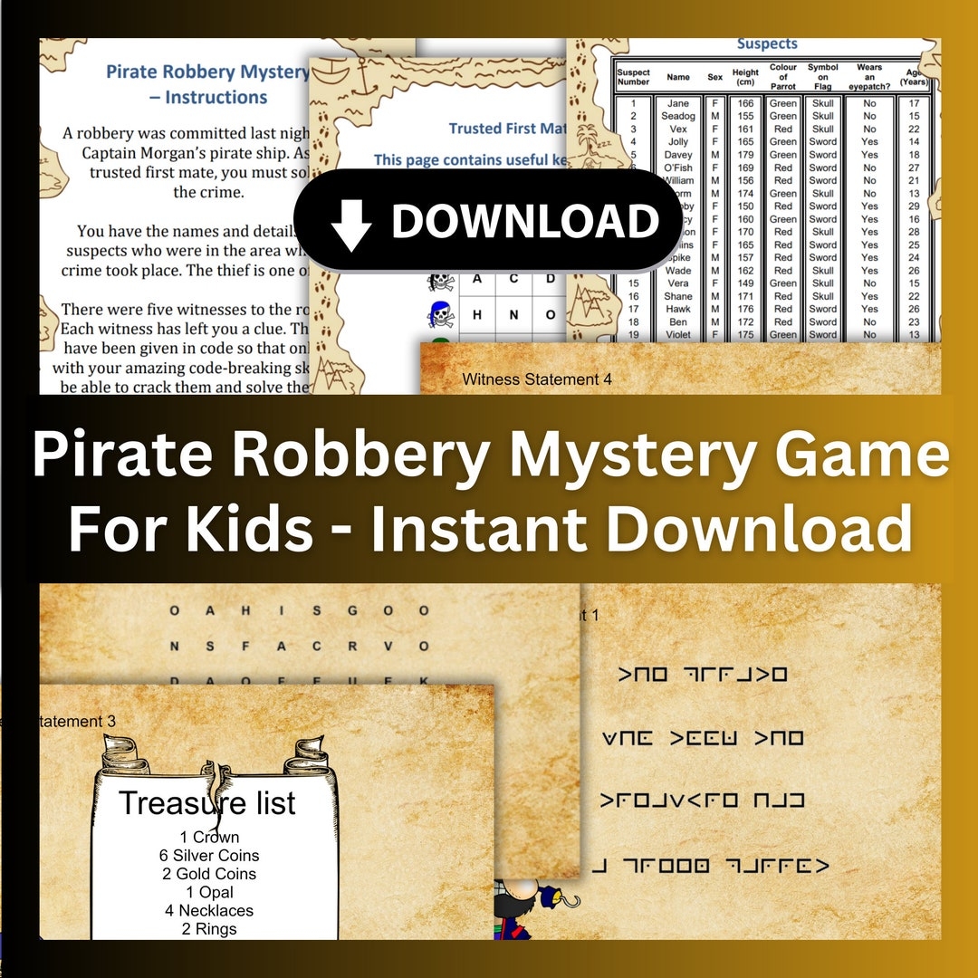 Pirate Robbery Mystery Game For Kids Instant Download Etsy Hong Kong