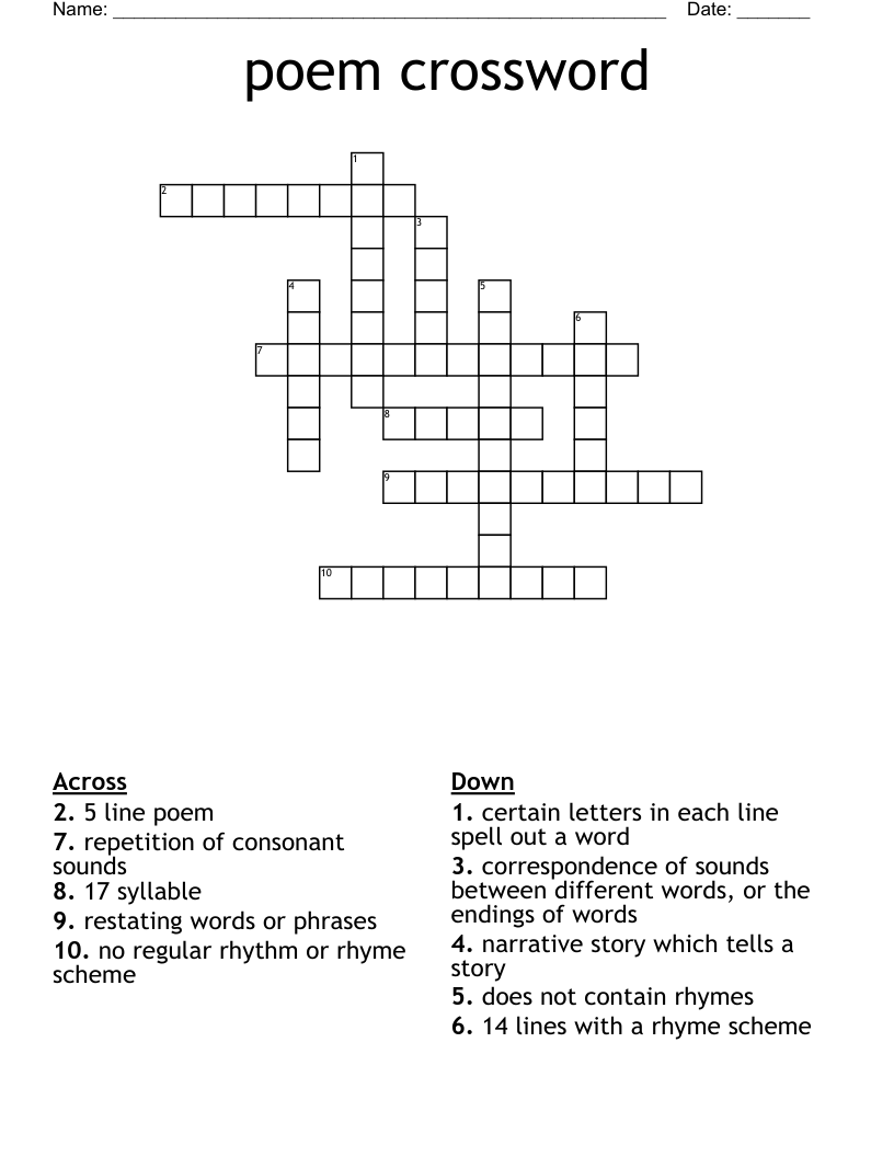 Poem Crossword WordMint