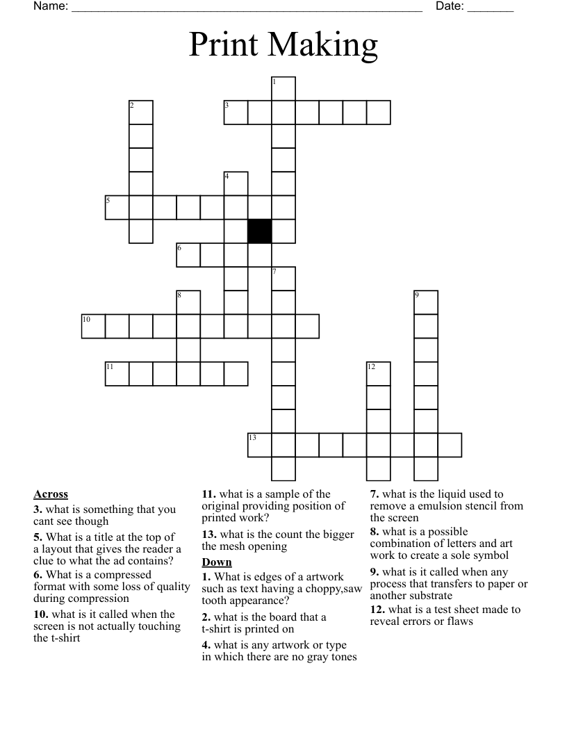Print Making Crossword WordMint
