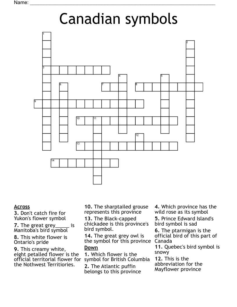 Provinces And Territories Of Canada Crossword WordMint