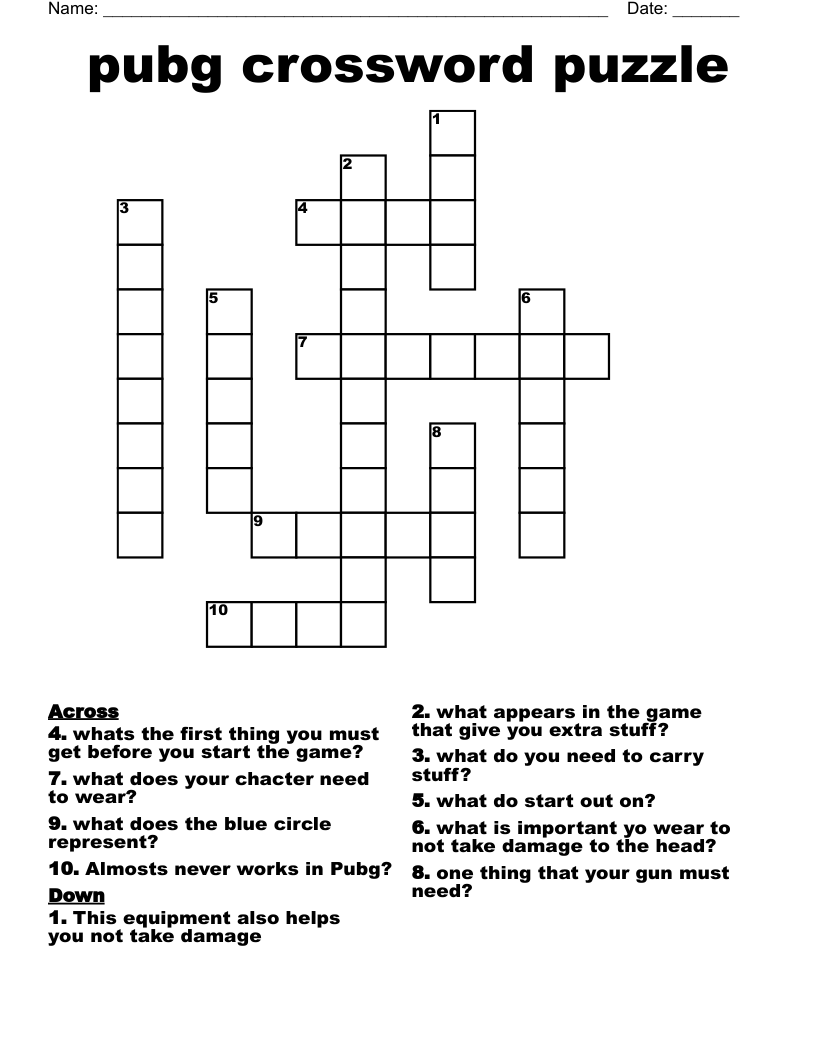 Pubg Crossword Puzzle WordMint
