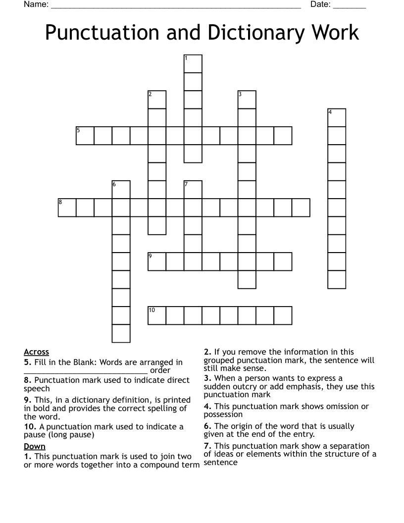 Punctuation And Dictionary Work Crossword WordMint