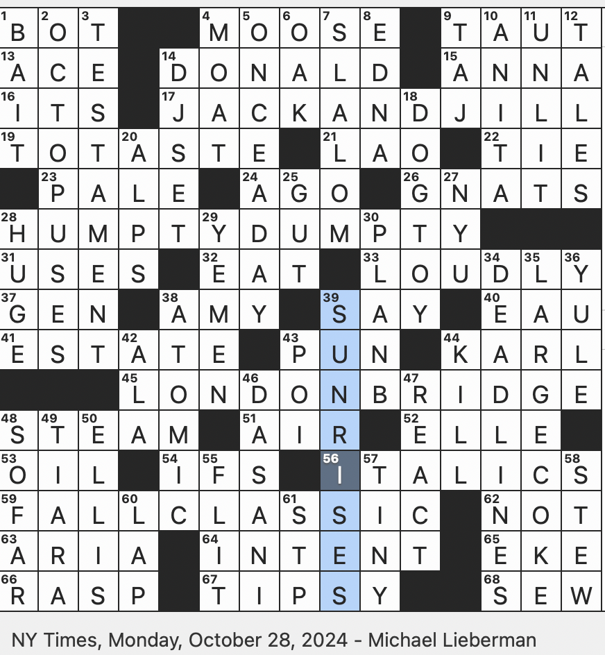 Rex Parker Does The NYT Crossword Puzzle Angler s Supply MON 10 28 24 Energy Idiomatically Eight armed Creatures Nursery Rhyme About The Hazards Of Decaying Infrastructure Pass Idly As Time 