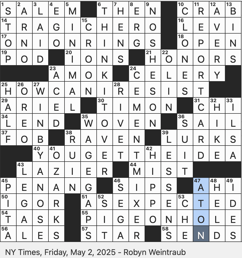 Rex Parker Does The NYT Crossword Puzzle Malaysian State Or Island FRI 5 2 25 Bams Cracks Or Dots In Mahjong Literary Bird With A One word Vocabulary Apparently Much Of
