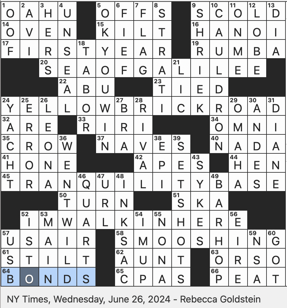 Rex Parker Does The NYT Crossword Puzzle Memorable Ad lib In Midnight Cowboy WED 6 26 24 Bog Buildup Emotionally Volatile Situation Metaphorically Prefix With gon Jay Relative Old fashioned