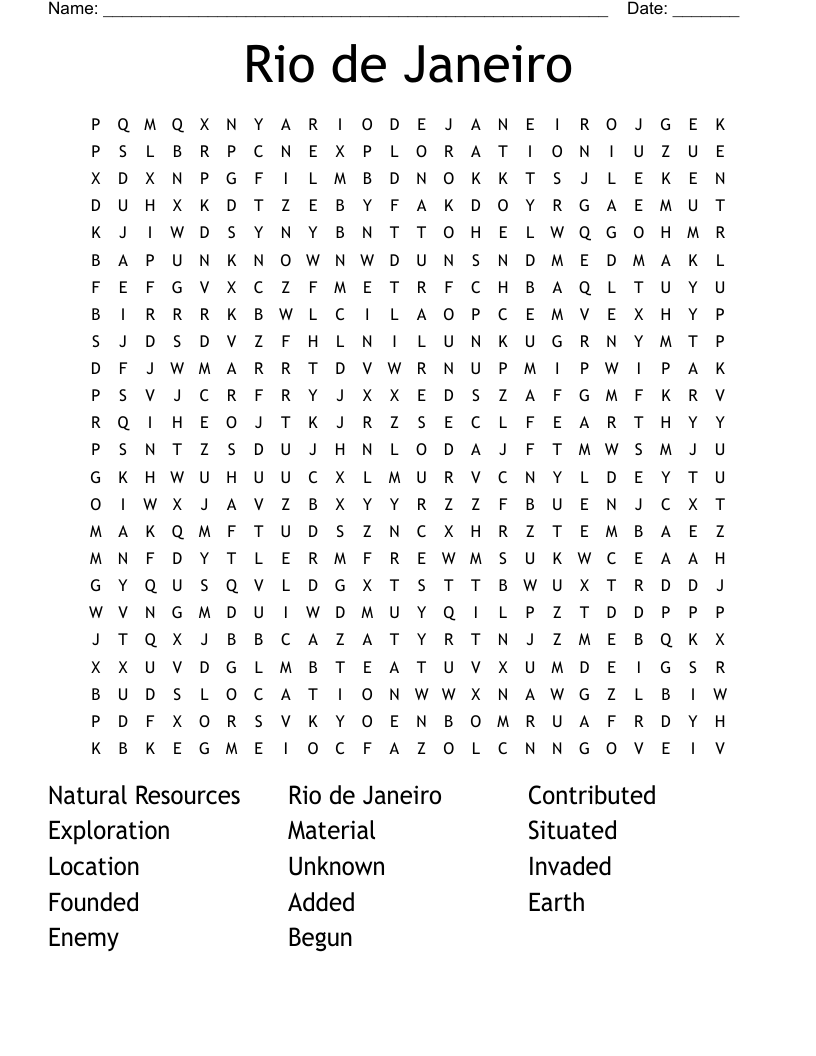 Rio De Janeiro Word Search WordMint