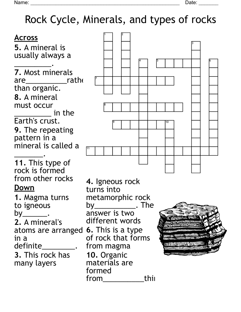 Rock Cycle Minerals And Types Of Rocks Crossword WordMint