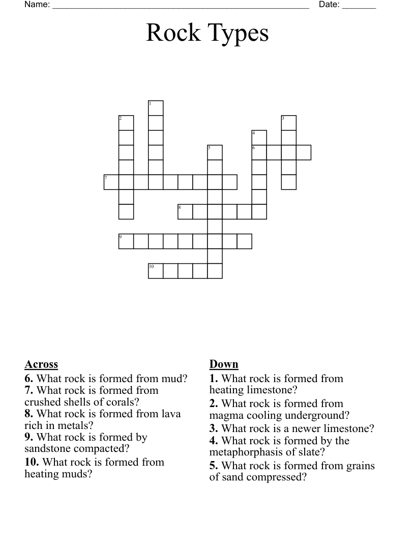 Rock Types Crossword WordMint