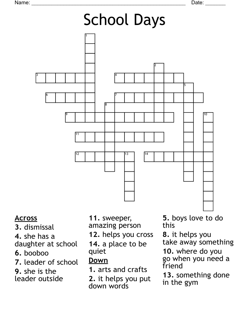 School Days Crossword WordMint