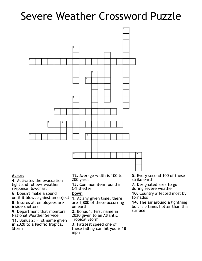 Severe Weather Crossword Puzzle WordMint