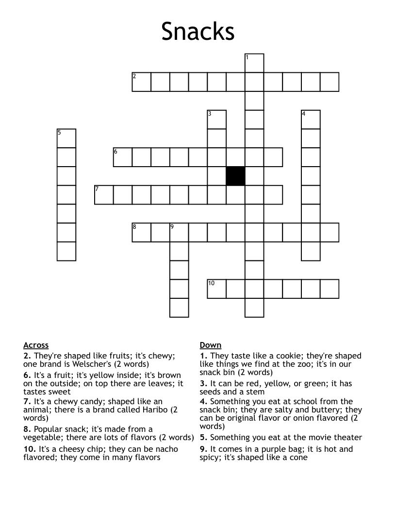 Snacks Crossword WordMint