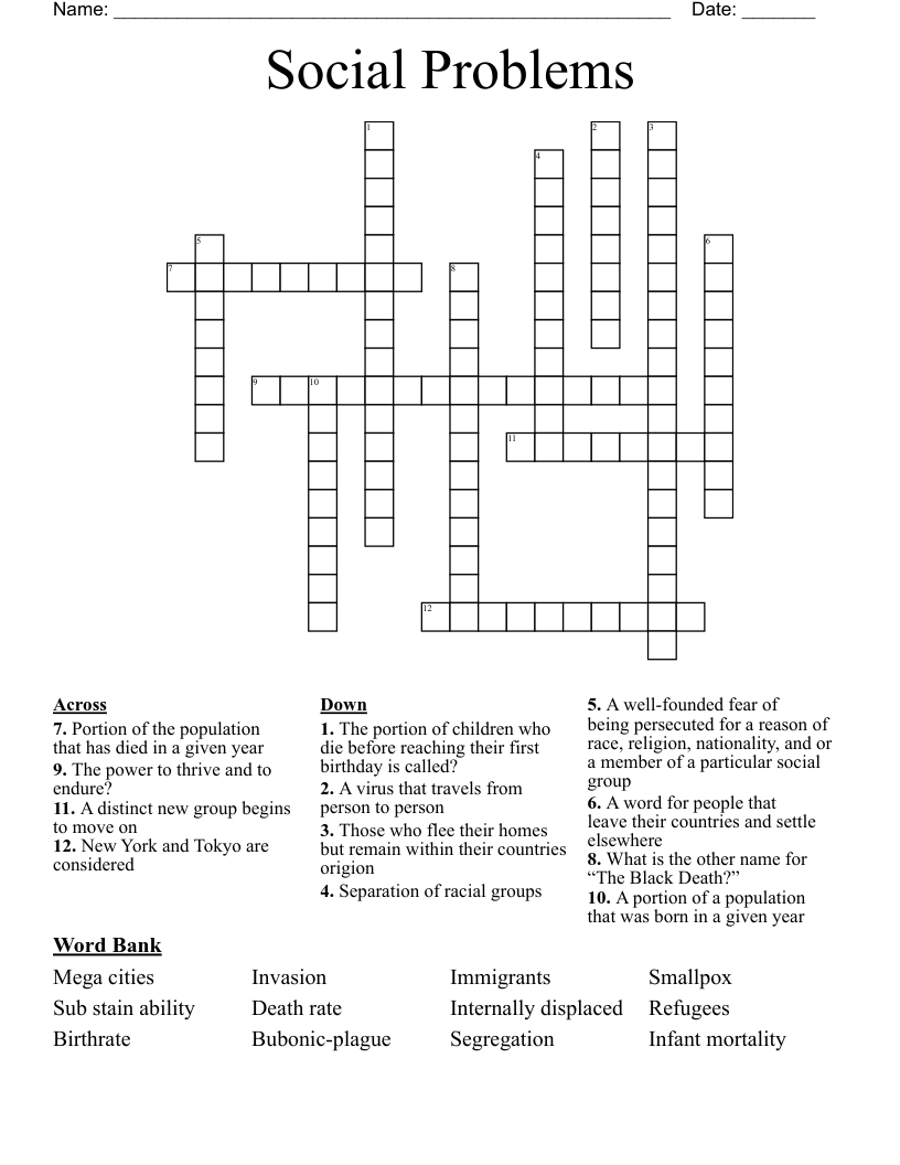 Social Problems Crossword WordMint