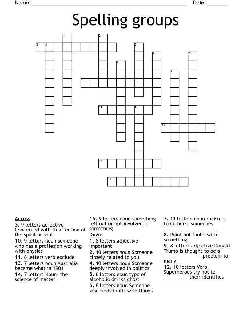 Spelling Groups Crossword WordMint