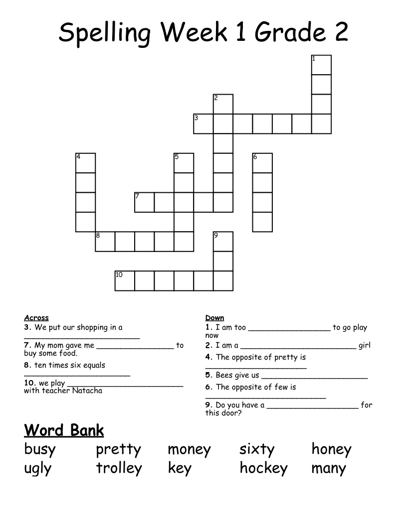 Spelling Week 1 Grade 2 Crossword WordMint