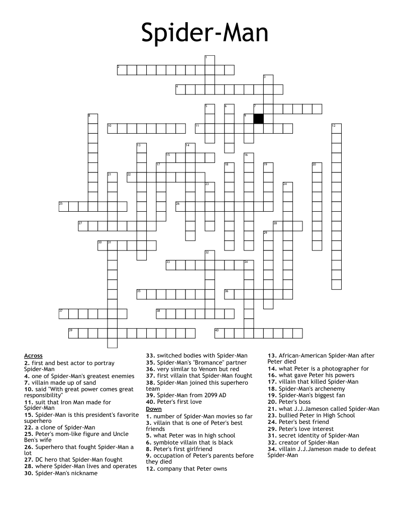 Spider Man Crossword WordMint