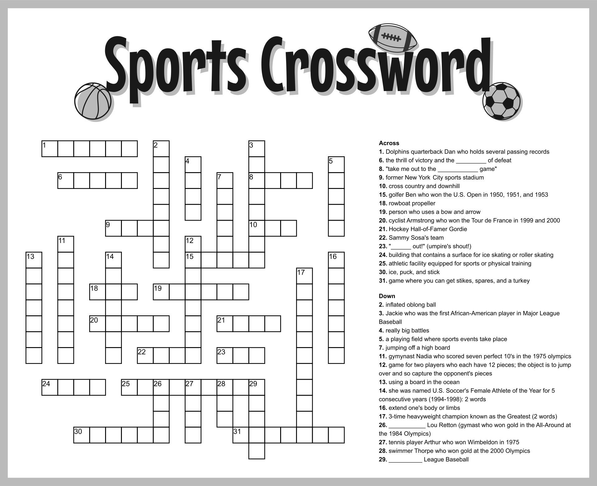 Sports Crossword Puzzle Beeloo Printable Crafts And Activities Worksheets Library