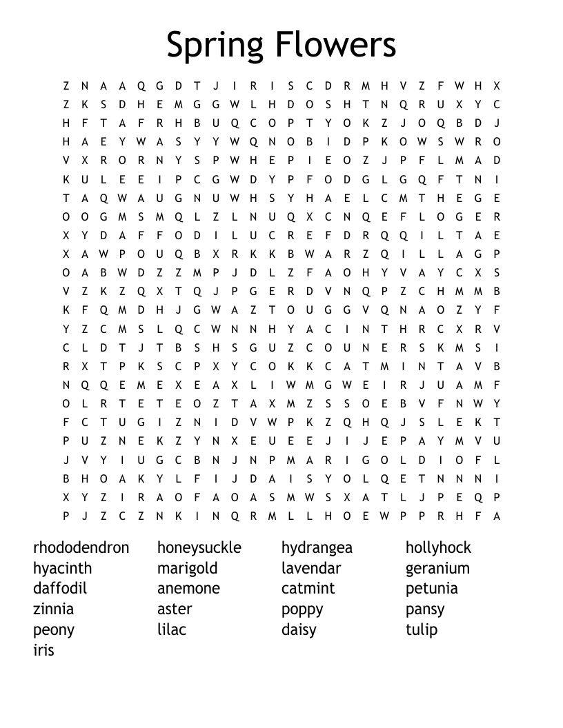 Spring Flowers Word Search WordMint
