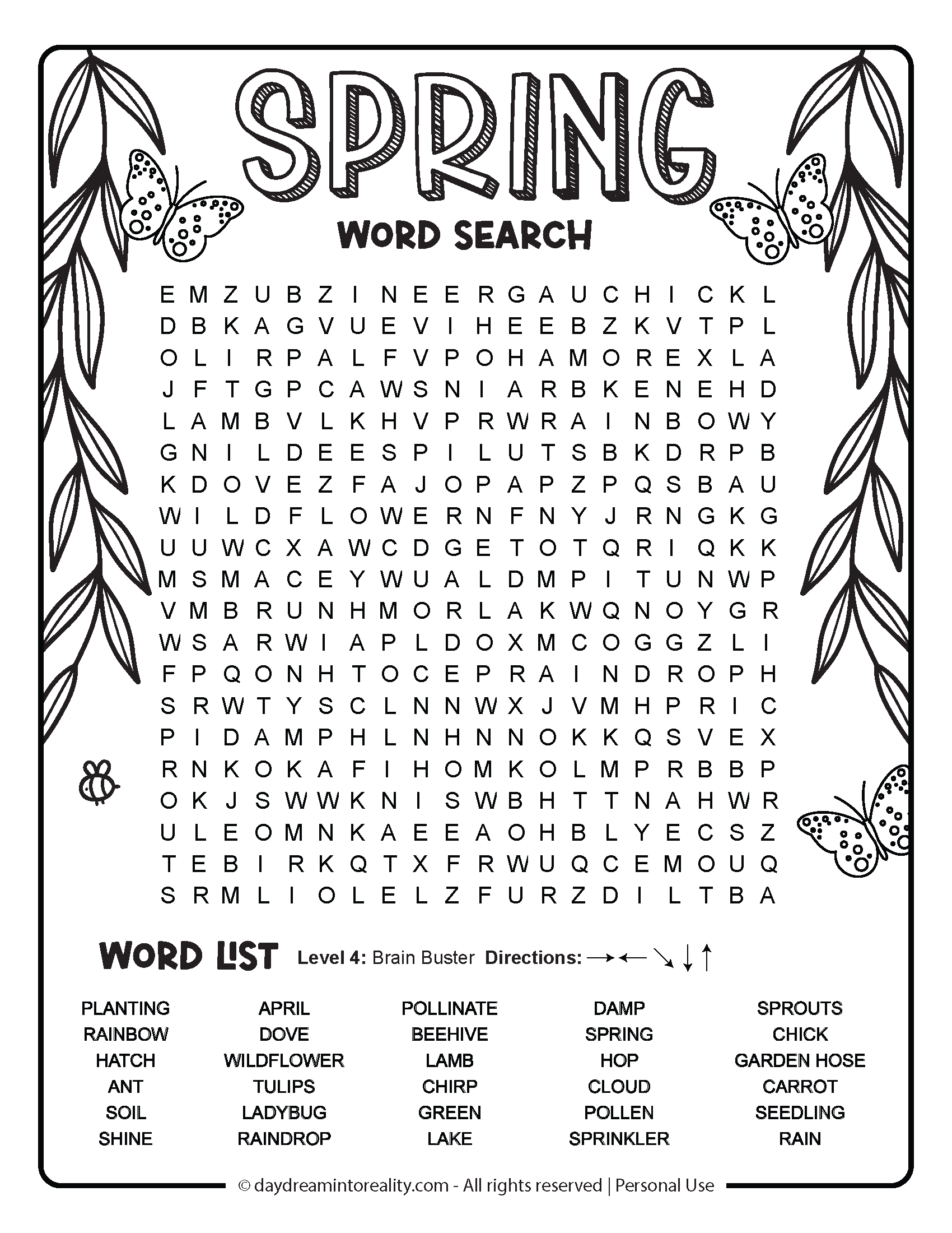 Spring Word Search Free PDF Printables 6 Levels Of Difficulty Daydream Into Reality