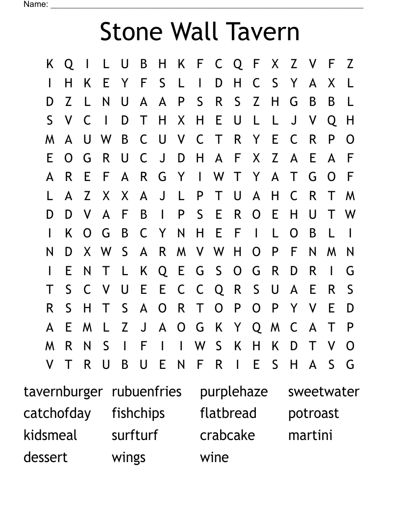 Stone Wall Tavern Word Search WordMint