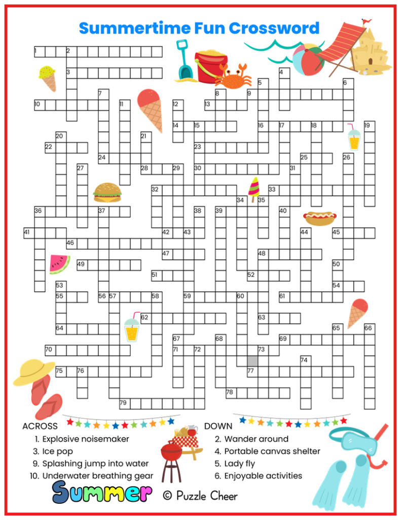 Summertime Fun Crossword Puzzle Puzzle Cheer
