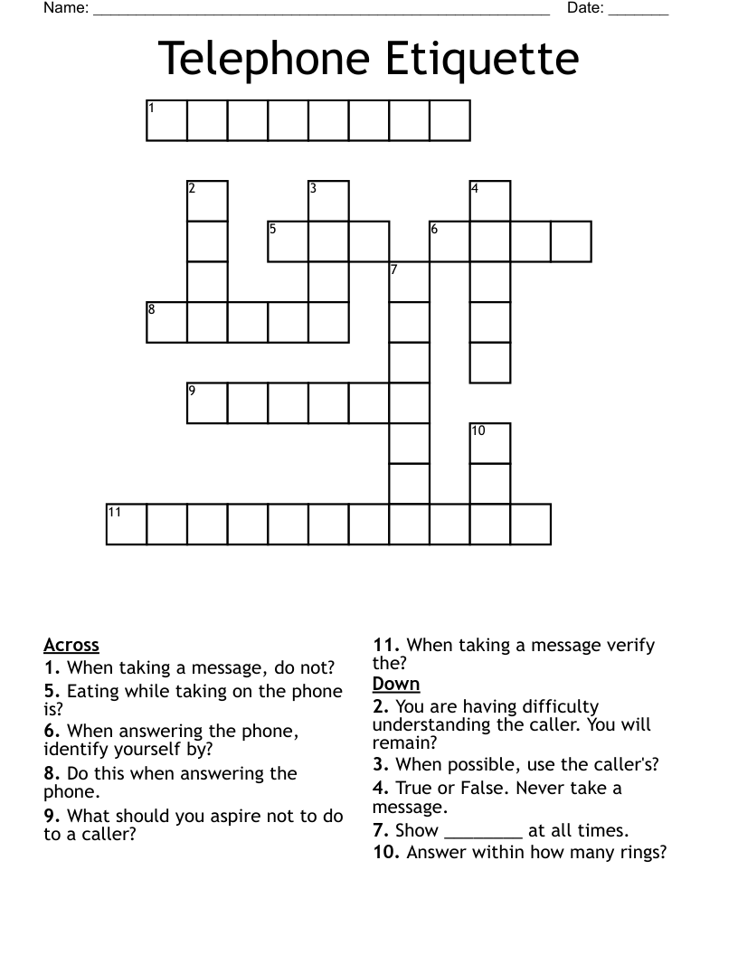 Telephone Etiquette Crossword WordMint