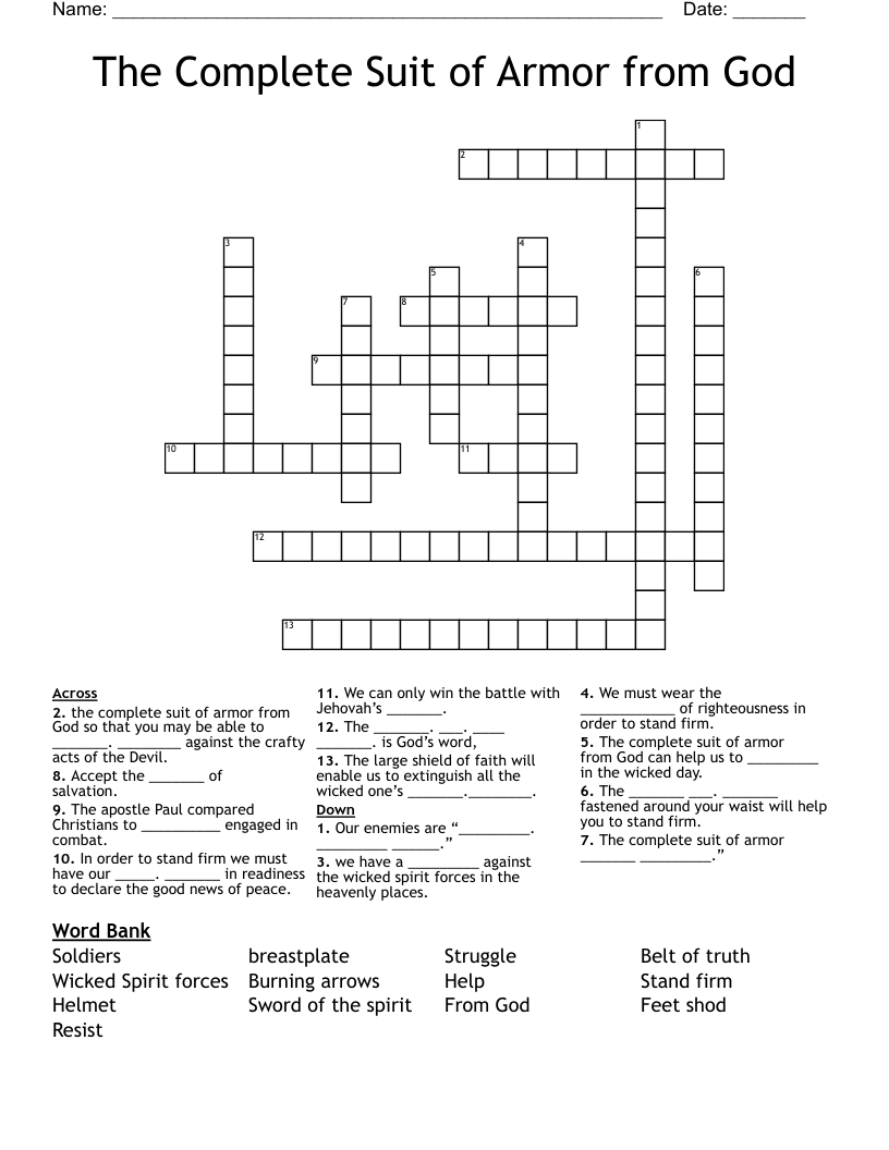 The Complete Suit Of Armor From God Crossword WordMint
