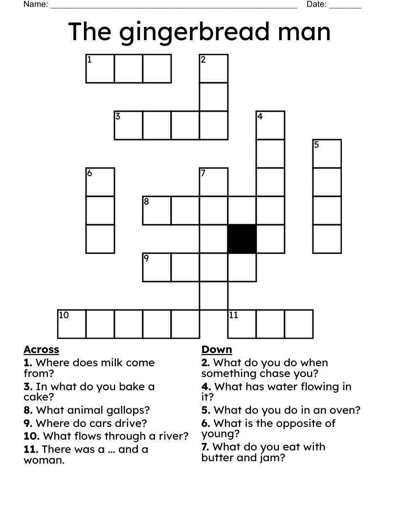 The Gingerbread Man Crossword WordMint