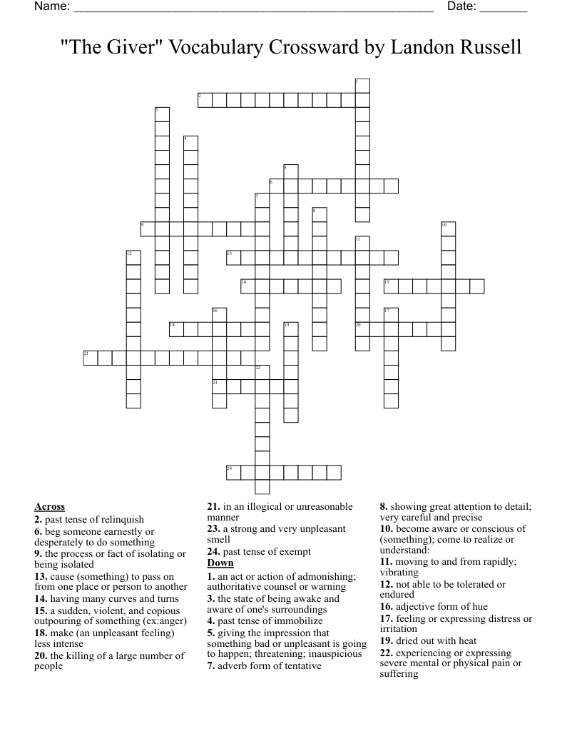 The Giver Crossword Puzzle WordMint