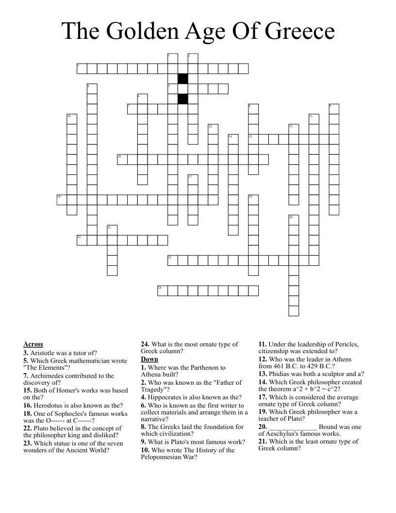 The Golden Age Of Greece Crossword WordMint