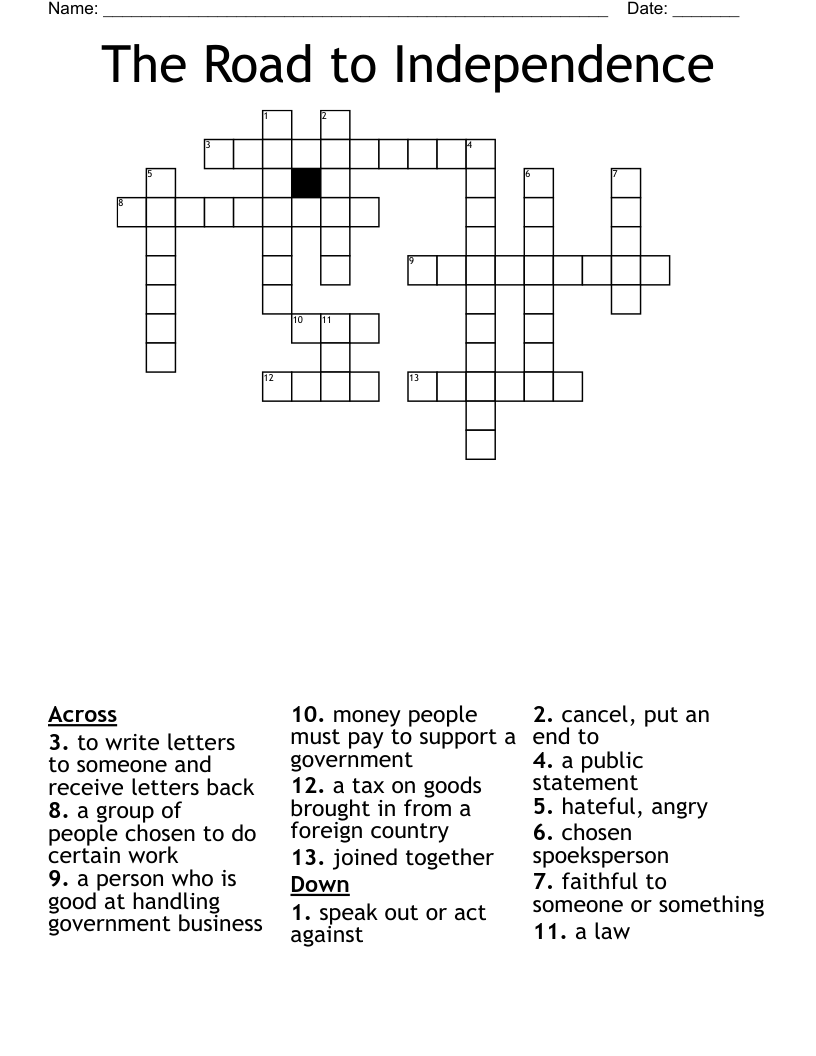 The Road To Independence Crossword WordMint