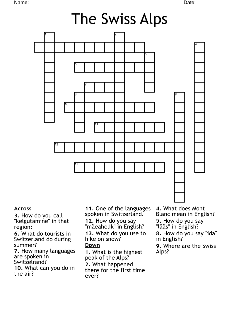The Swiss Alps Crossword WordMint
