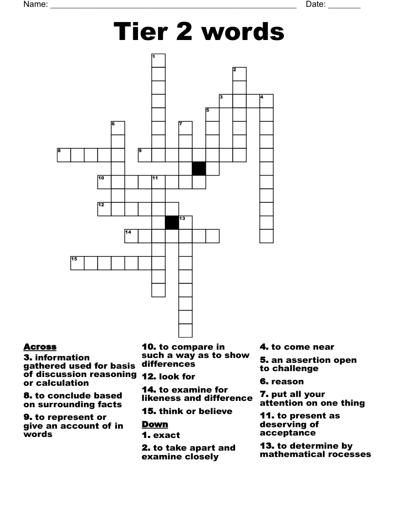 Tier 2 Words Crossword WordMint