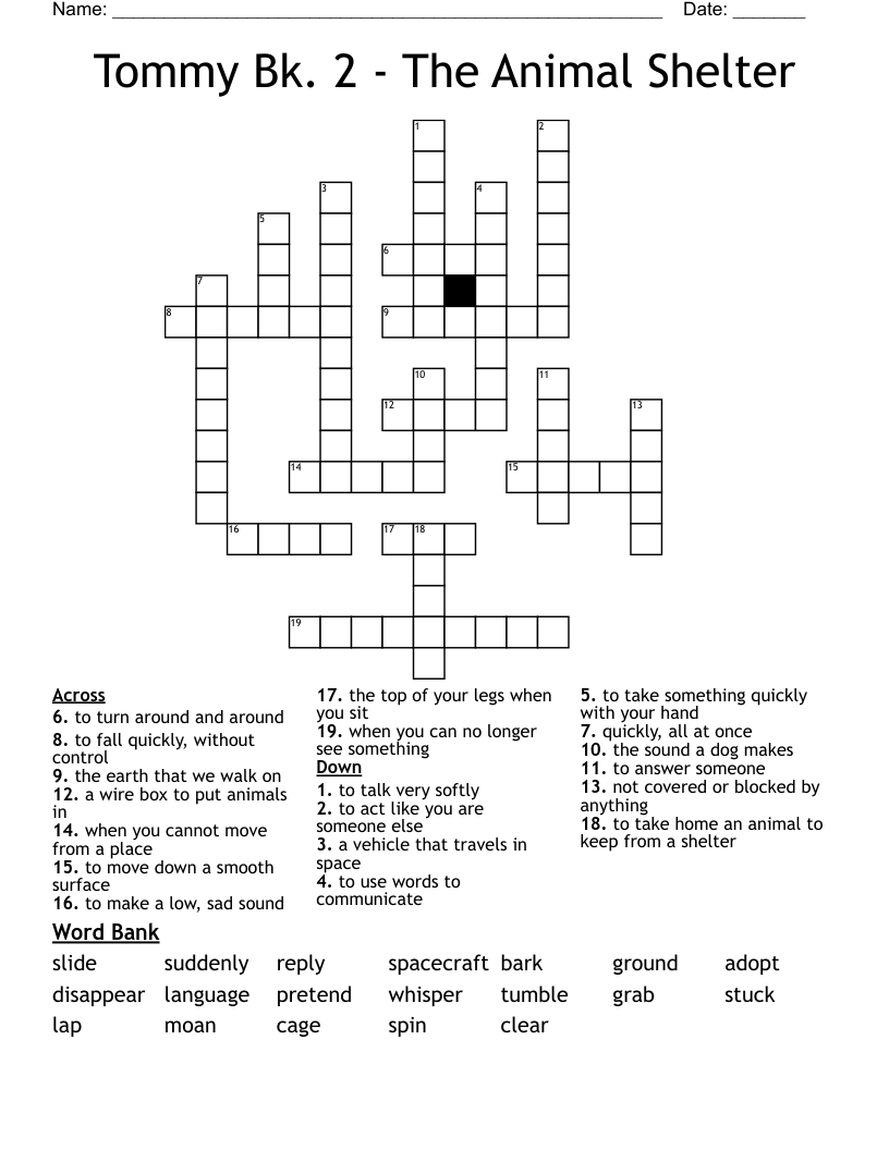 Tommy Bk 2 The Animal Shelter Crossword WordMint