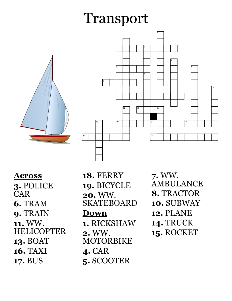 Transport Crossword WordMint