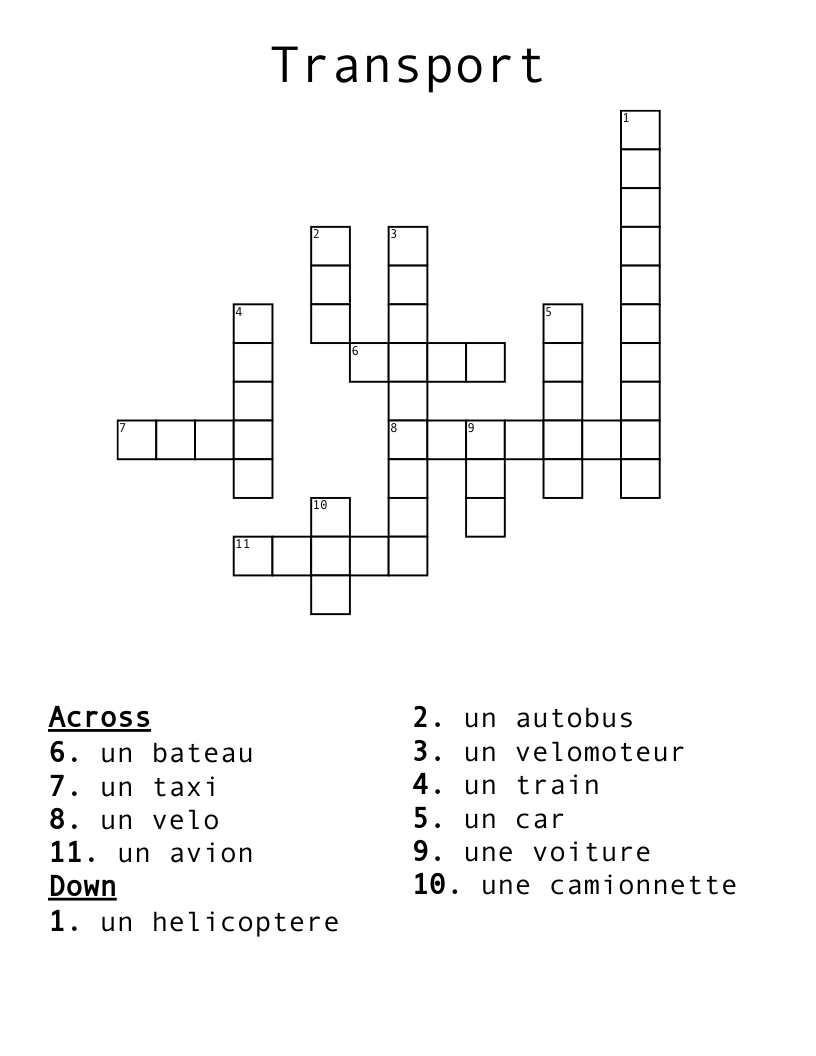 Transport Crossword WordMint