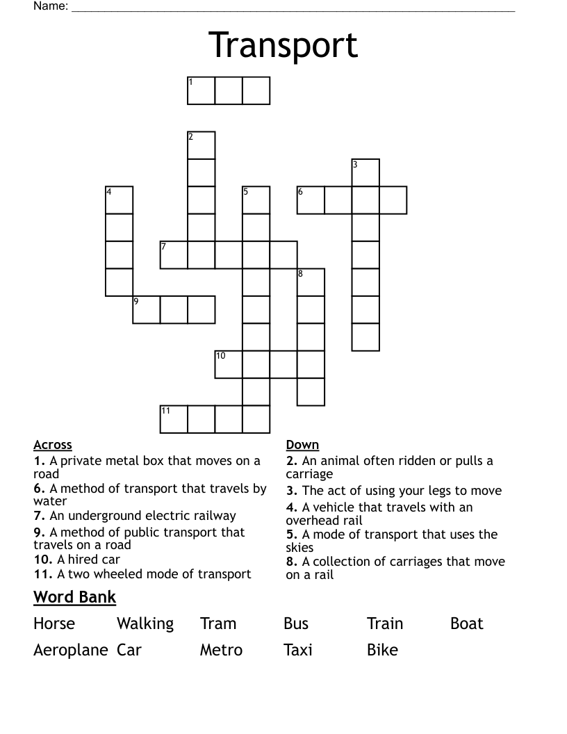 Transport Crossword WordMint