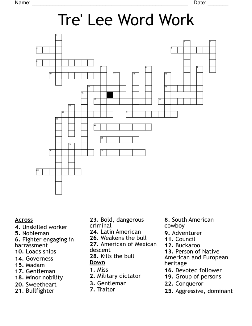 Tre Lee Word Work Crossword WordMint