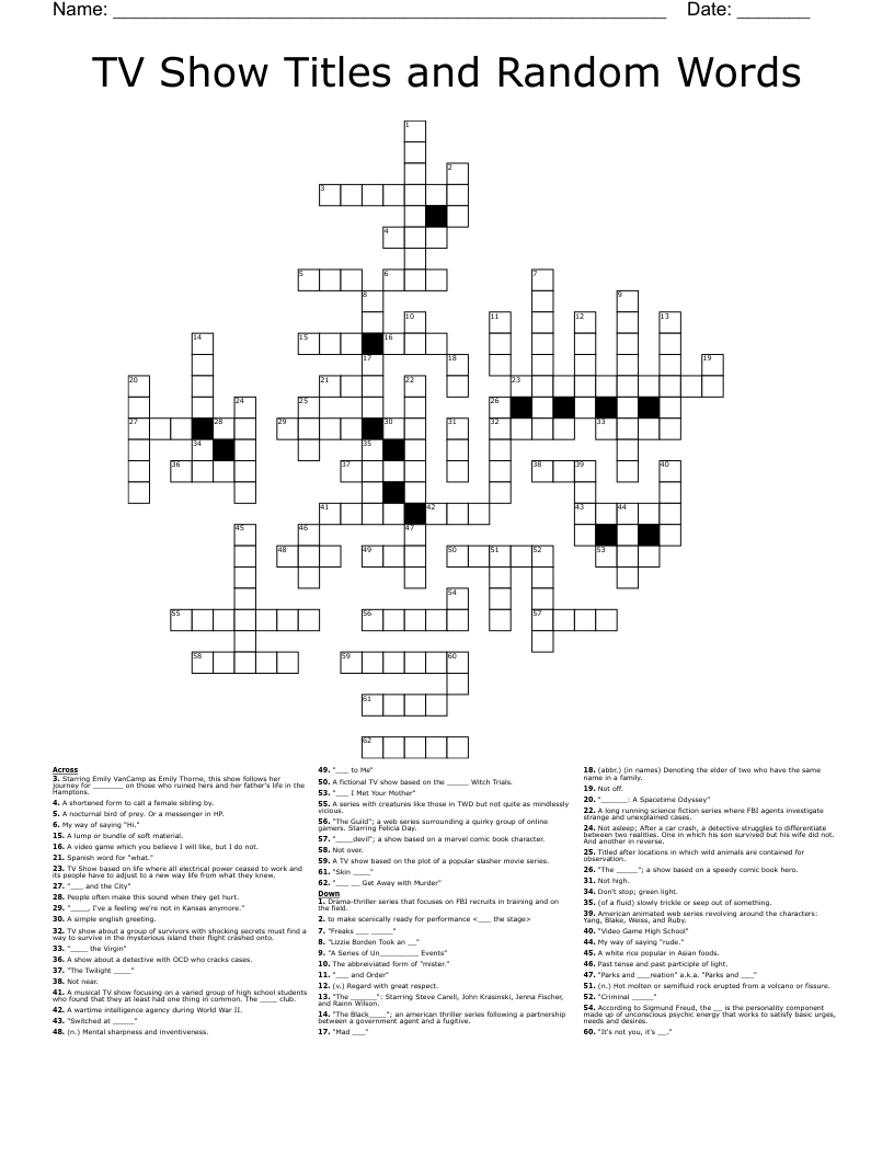 TV Show Titles And Random Words Crossword WordMint