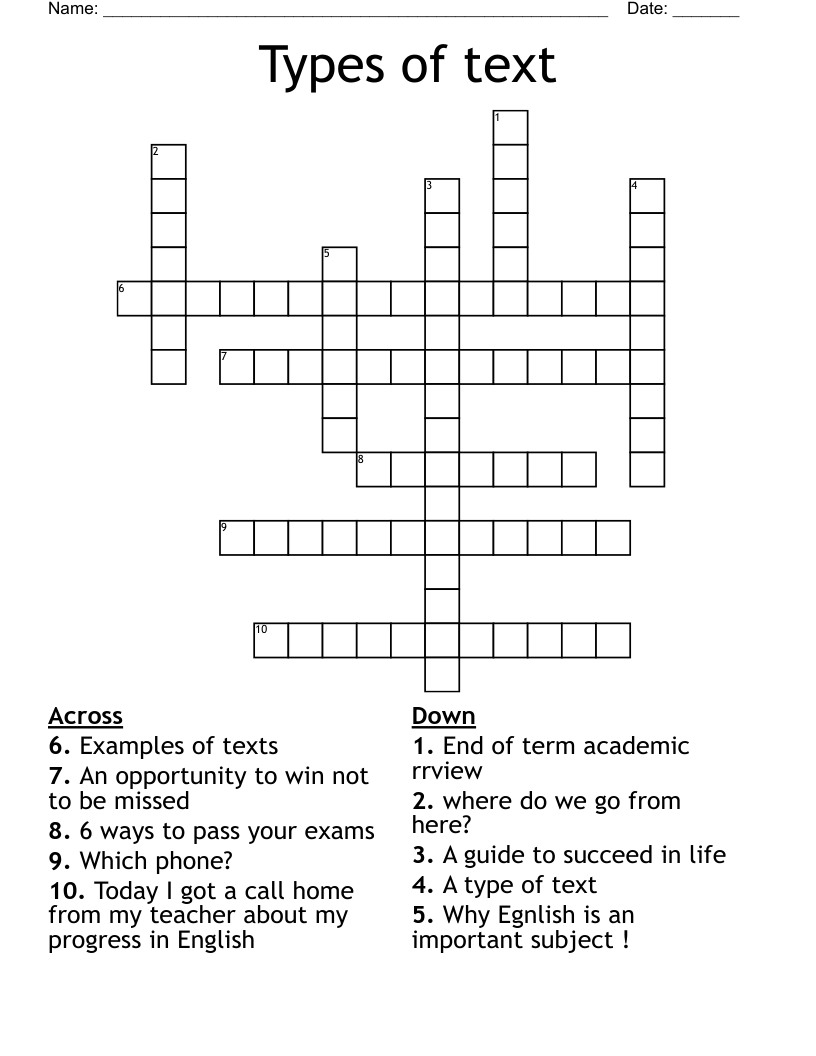 Types Of Text Crossword WordMint