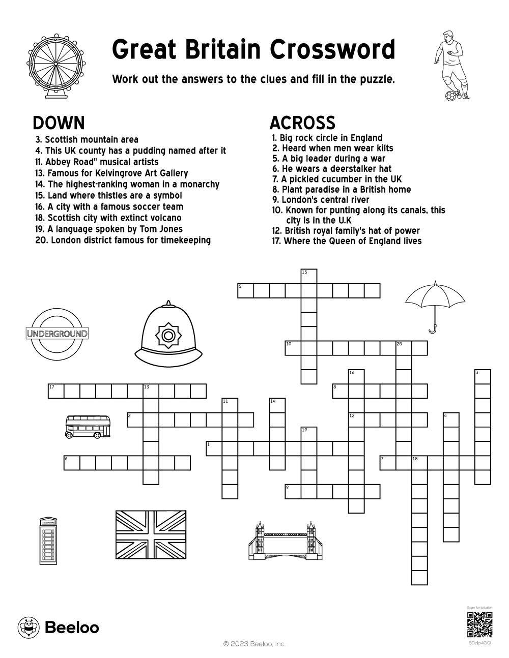 United Kingdom themed Crossword Puzzles Beeloo Printable Crafts And Activities For Kids