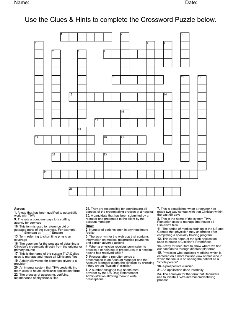 Use The Clues Hints To Complete The Crossword Puzzle Below WordMint