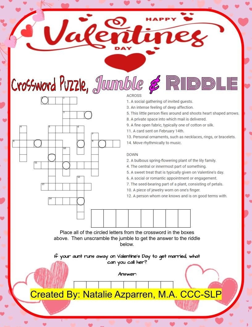 Valentine s Day Heart Themed Crossword Puzzle Jumble And Riddle Activity Game Speech Therapy Game Holiday Worksheet Etsy New Zealand