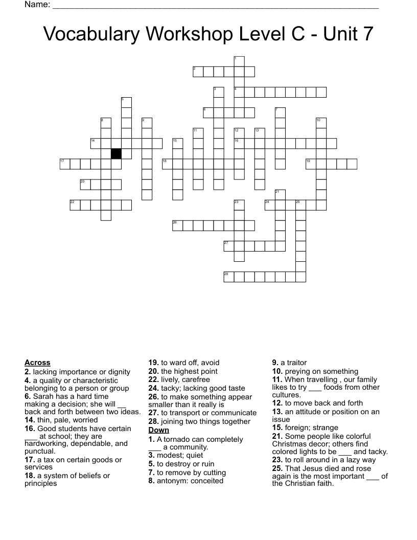 Vocabulary Workshop Level C Unit 7 Crossword WordMint